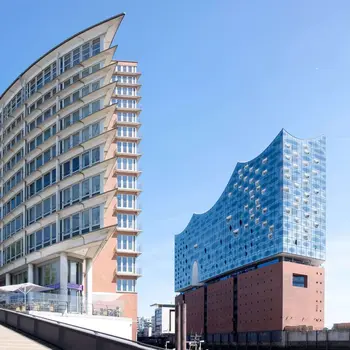 Das Hanseatic Trade Centeri  Hamburg als Referenzprojekt der HASU Abbruch GmbH. Außenansicht nach Fertigstellung.
